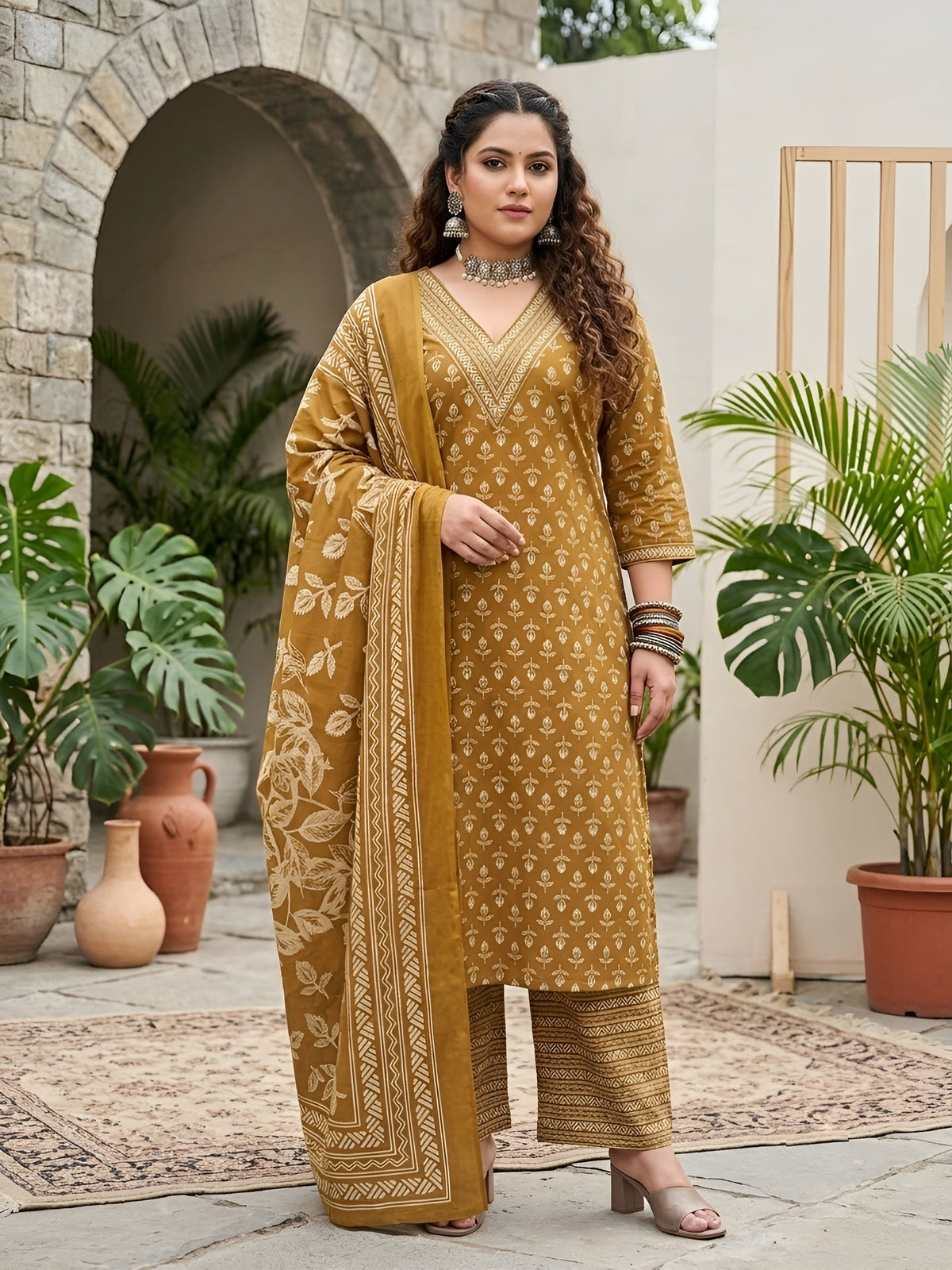 Pooja Plus Size Yellow Straight Kurta With Palazo & Dupatta