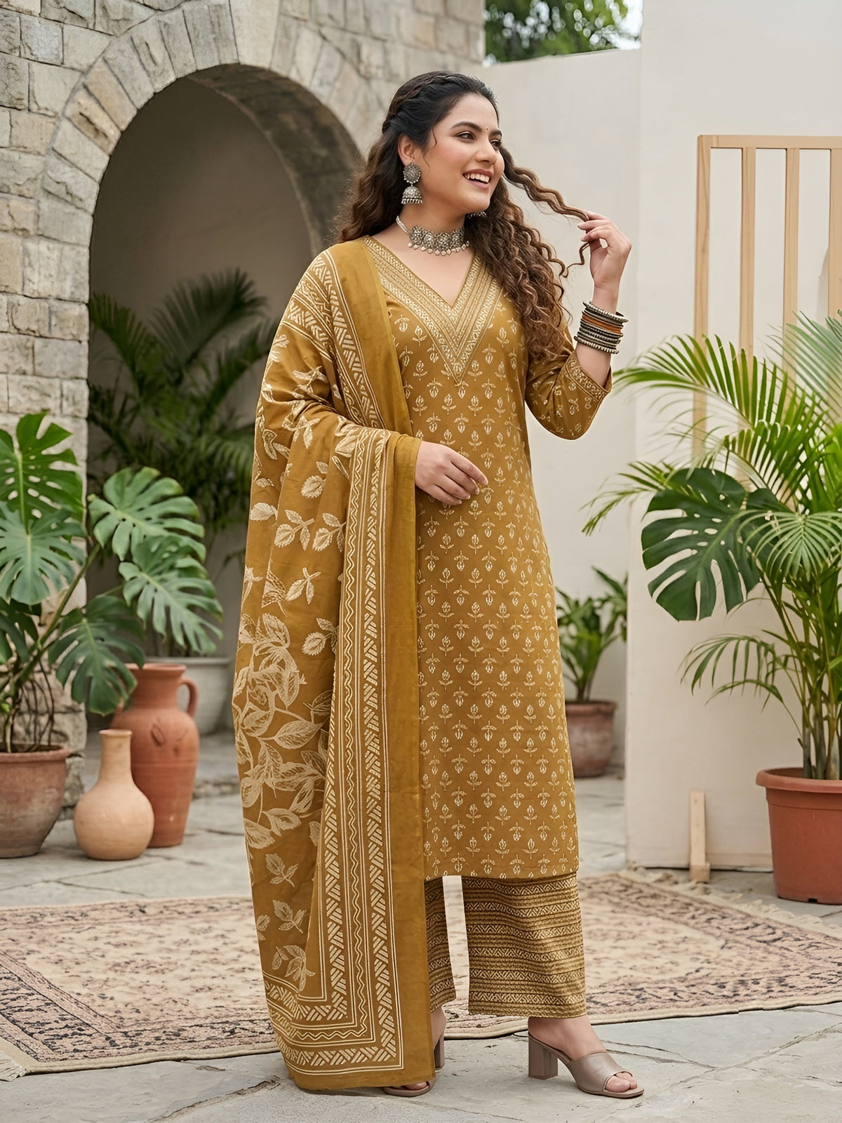 Pooja Plus Size Yellow Straight Kurta With Palazo & Dupatta