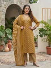 Pooja Plus Size Yellow Straight Kurta With Palazo & Dupatta