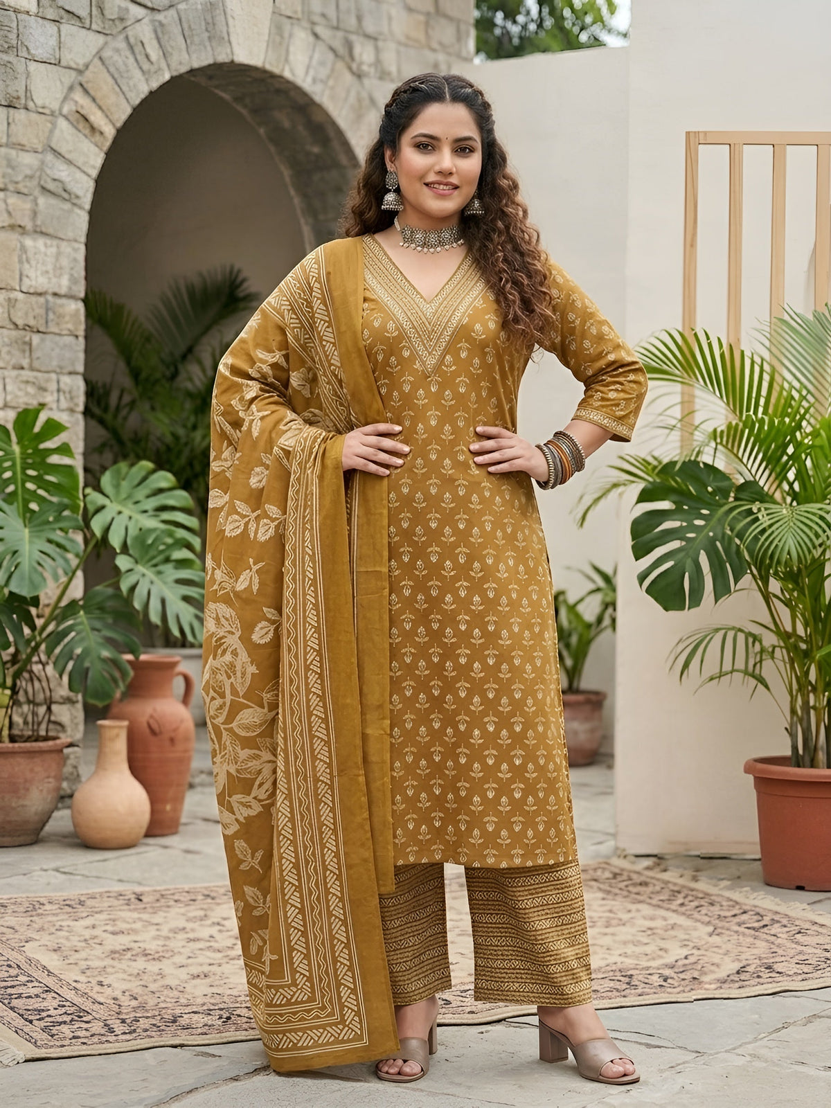 Pooja Plus Size Yellow Straight Kurta With Palazo & Dupatta