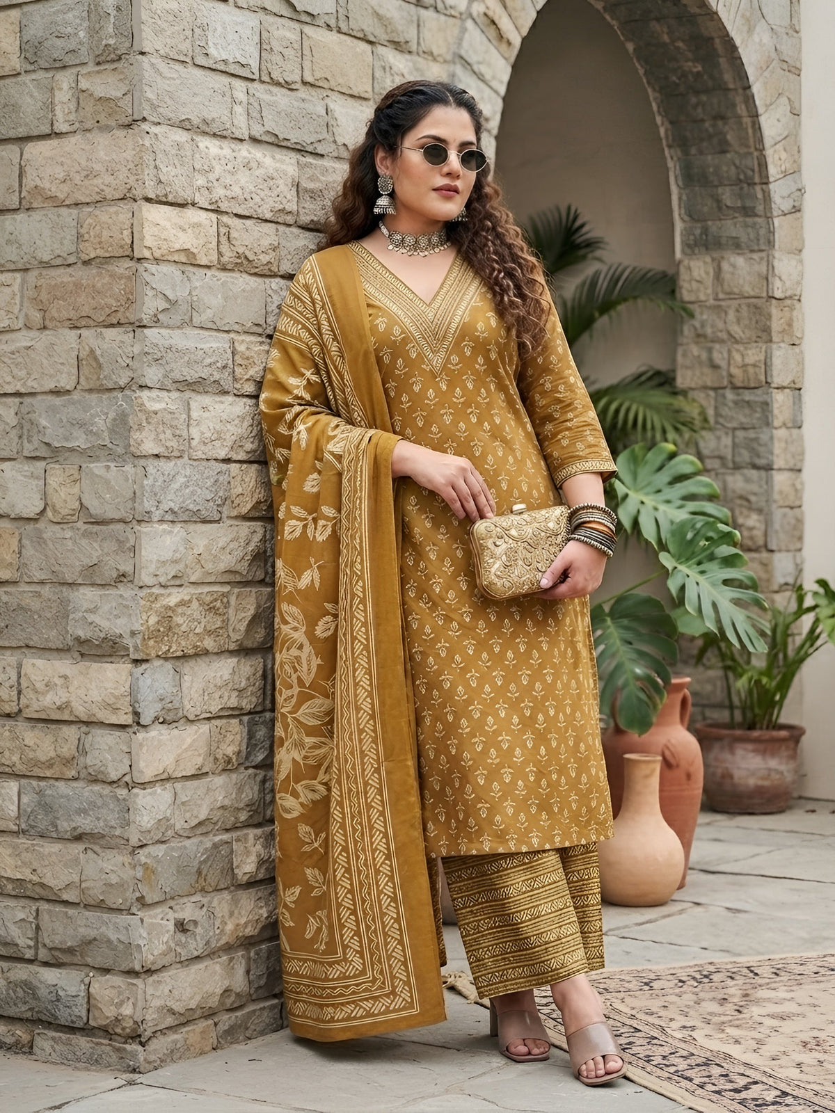 Pooja Plus Size Yellow Straight Kurta With Palazo & Dupatta