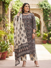 Plus Size Women Multicolor Printed Straight Kurta With Palazo & Dupatta