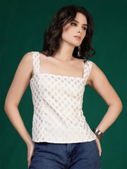 Women Off-White Printed Top