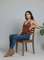 Women Rust Printed Top
