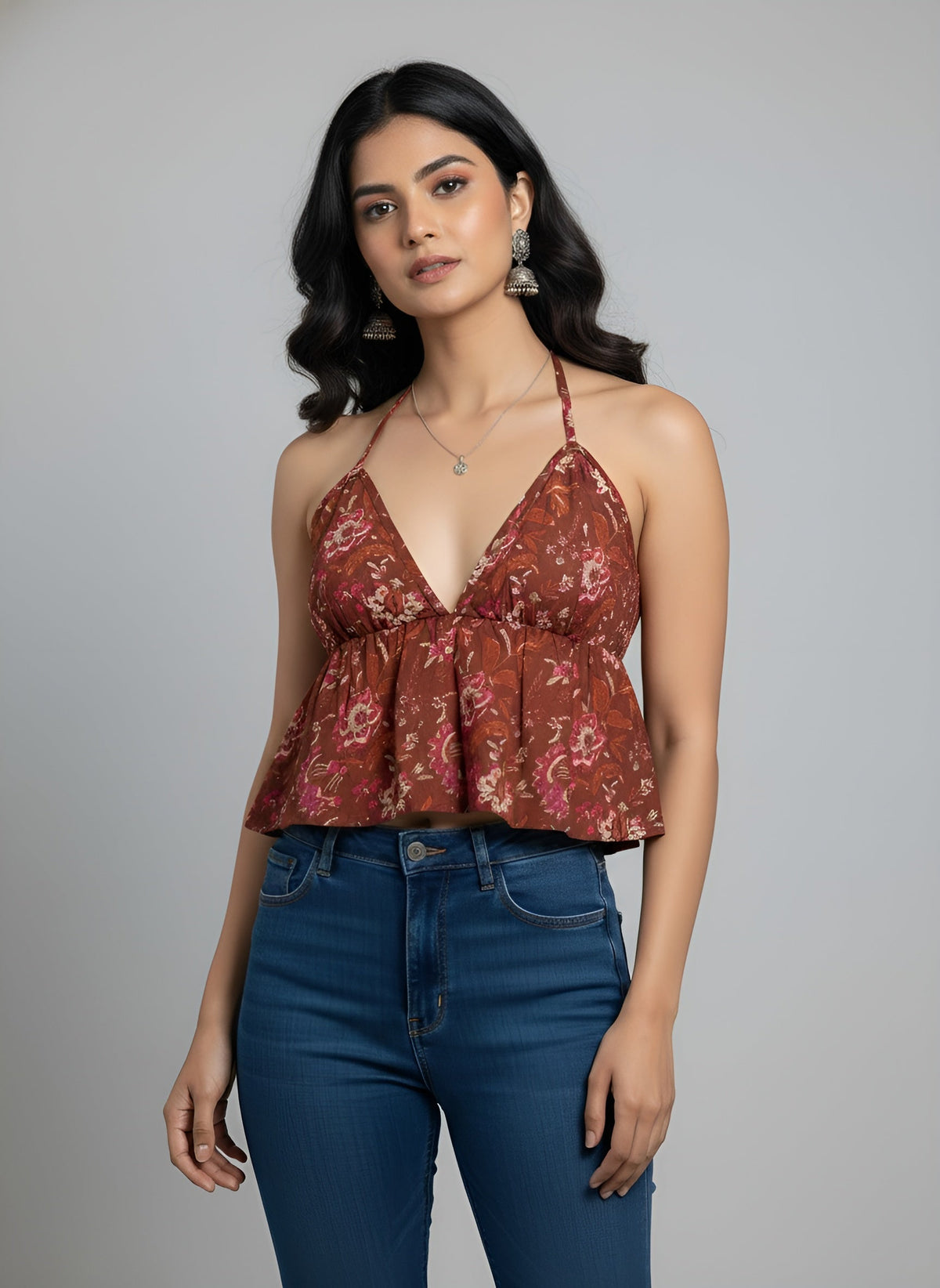 Women Rust Printed Top