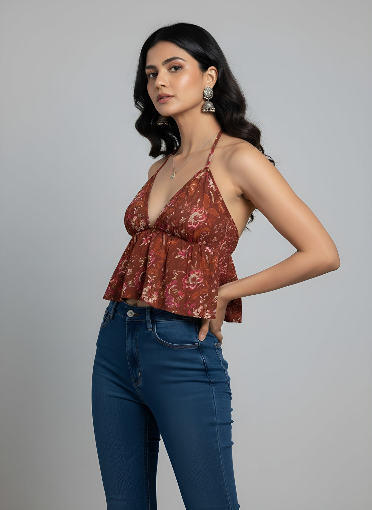 Women Rust Printed Top