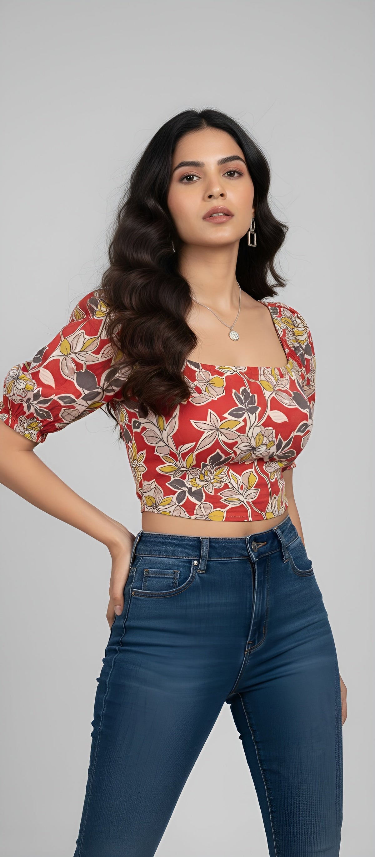 Women Red Printed Crop Stylish Top