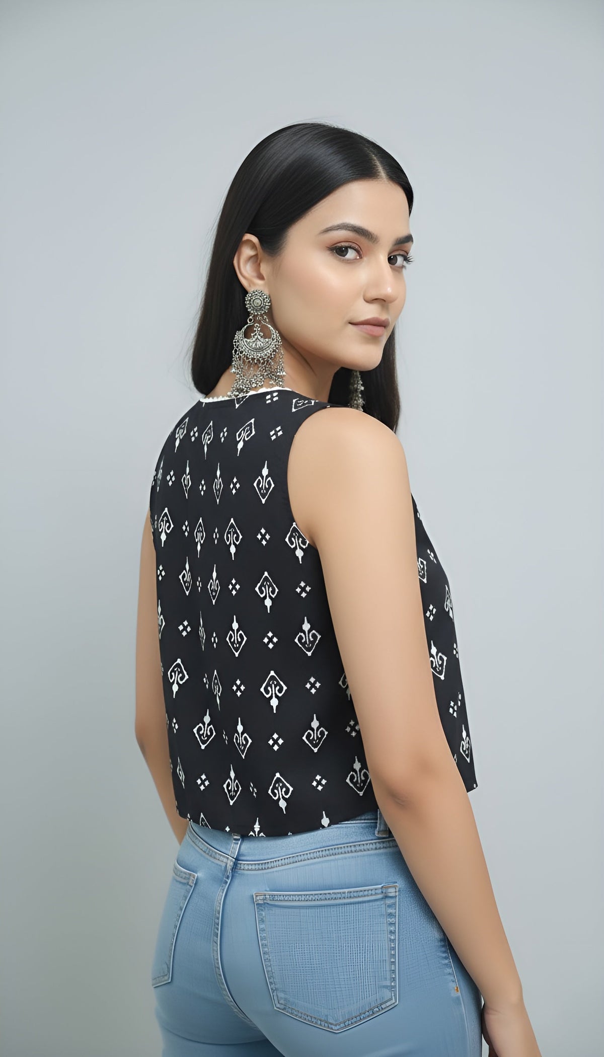 Women Black Printed Top