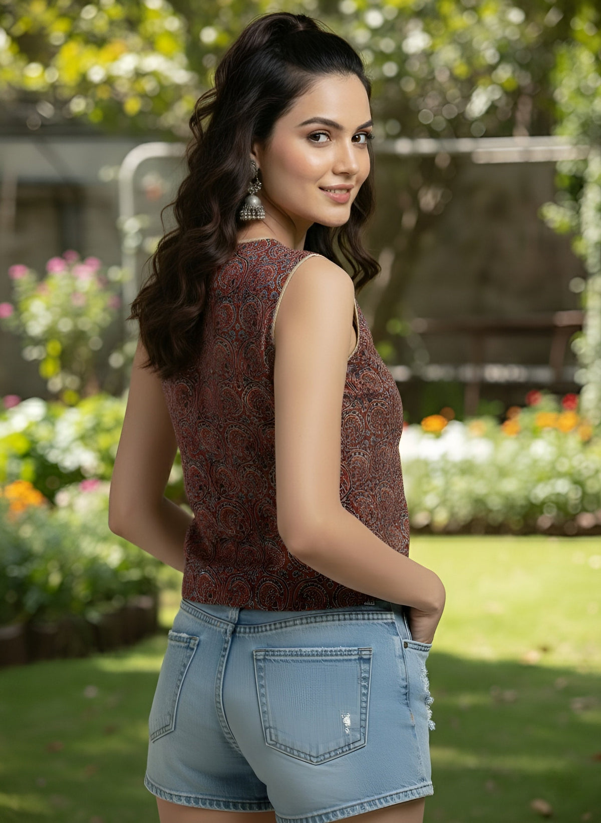 Maroon Bohemain Print Crop Top