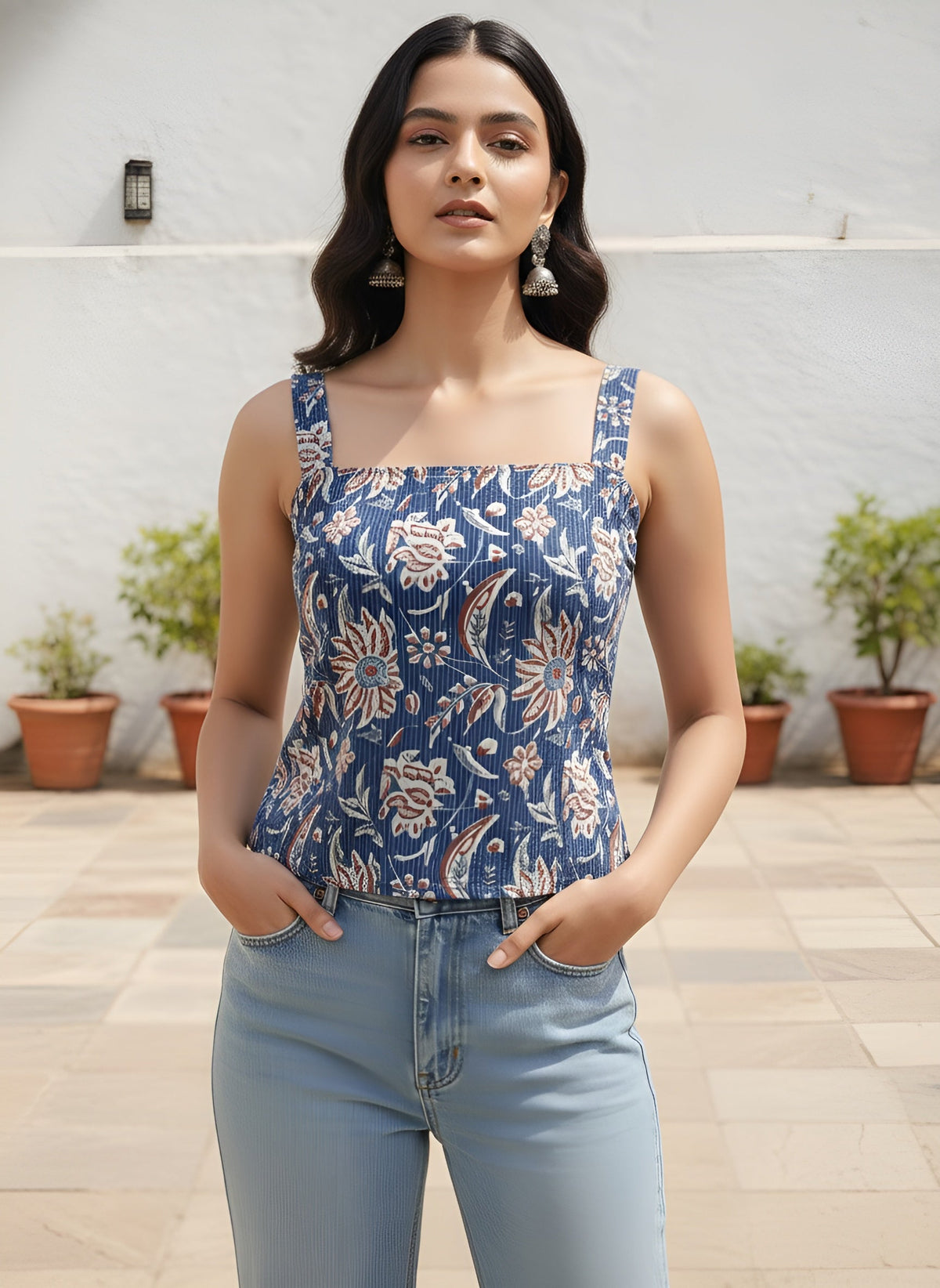 Women Blue Printed Top
