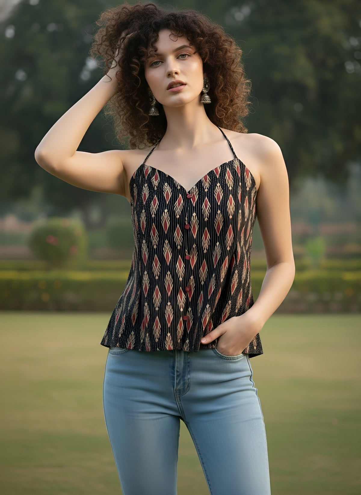 Women Black Printed Top