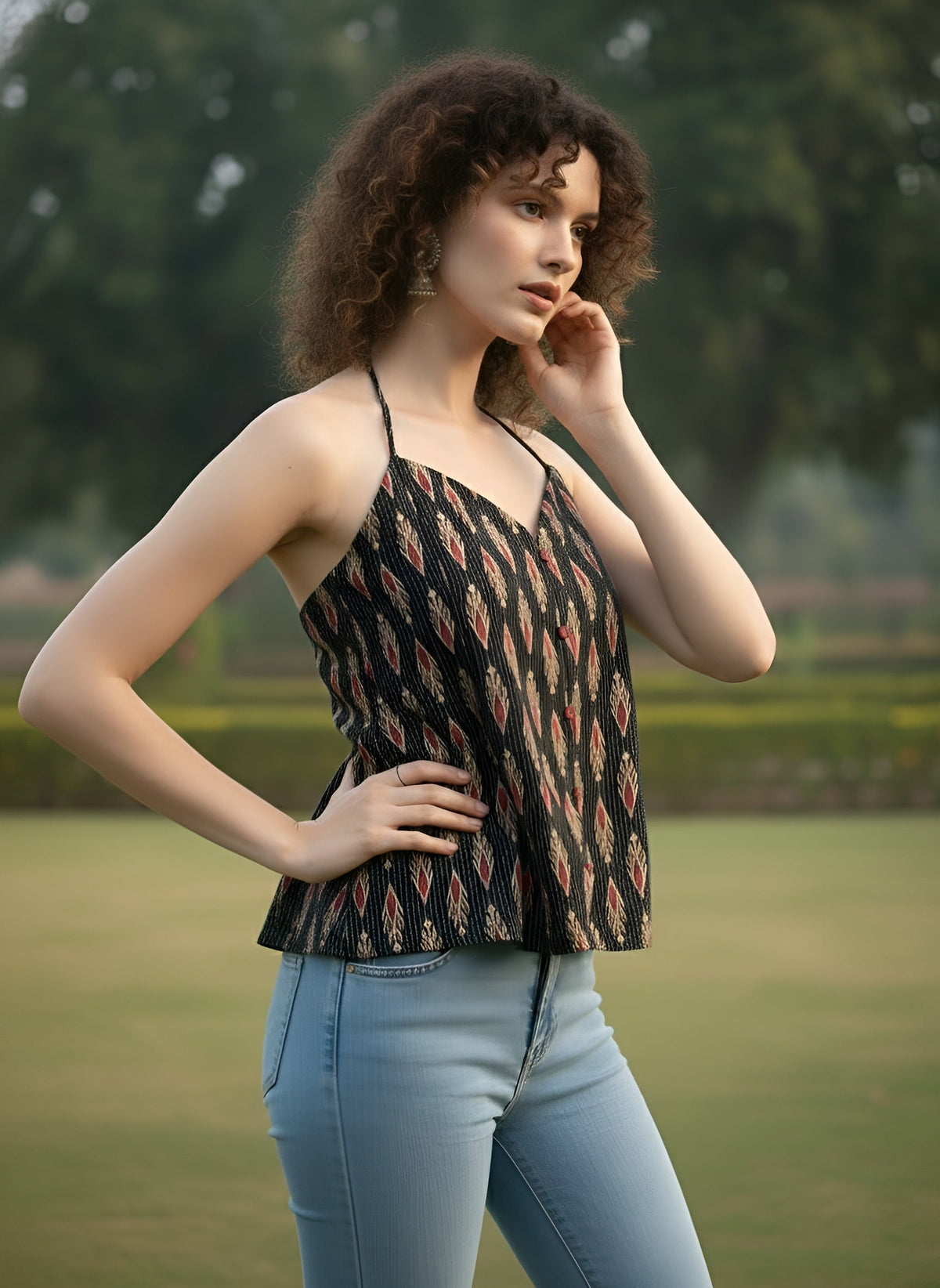 Women Black Printed Top
