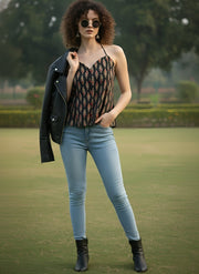 Women Black Printed Top