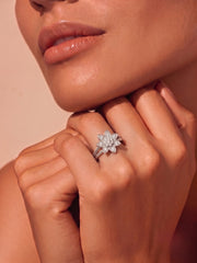 925 Sterling Silver Floral Diamond Ring for Women