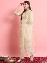 Meher Champagne Beige Embroidered Kurta Set with Organza Dupatta