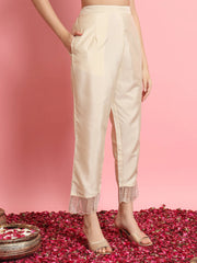 Meher Champagne Beige Embroidered Kurta Set with Organza Dupatta