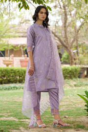 Meher Champagne Beige Embroidered Kurta Set with Organza Dupatta