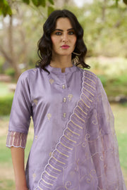 Meher Champagne Beige Embroidered Kurta Set with Organza Dupatta