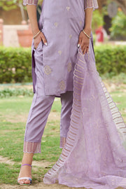 Meher Champagne Beige Embroidered Kurta Set with Organza Dupatta
