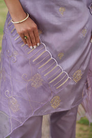 Meher Champagne Beige Embroidered Kurta Set with Organza Dupatta