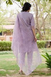 Meher Champagne Beige Embroidered Kurta Set with Organza Dupatta