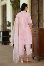 Meher Champagne Beige Embroidered Kurta Set with Organza Dupatta