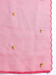 Zaria Cherry Pink Floral Embroidered Kurta Set with Organza Dupatta