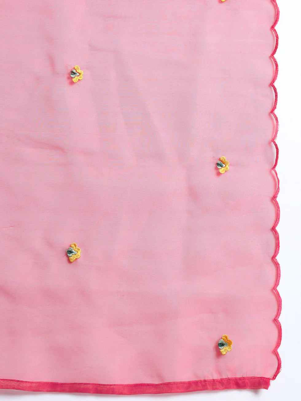 Zaria Cherry Pink Floral Embroidered Kurta Set with Organza Dupatta