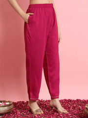 Zaria Cherry Pink Floral Embroidered Kurta Set with Organza Dupatta