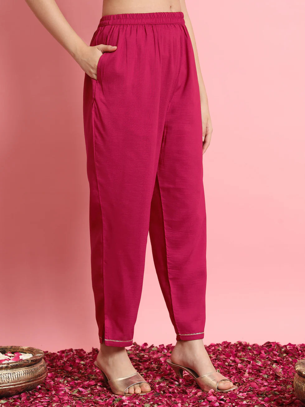 Zaria Cherry Pink Floral Embroidered Kurta Set with Organza Dupatta