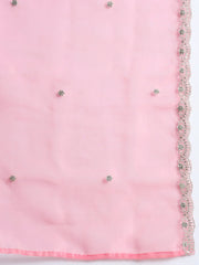 Aarohi Cherry Red Embroidered Kurta Set with Organza Dupatta