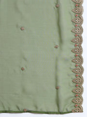 Aarohi Olive Green Embroidered Kurta Set with Organza Dupatta