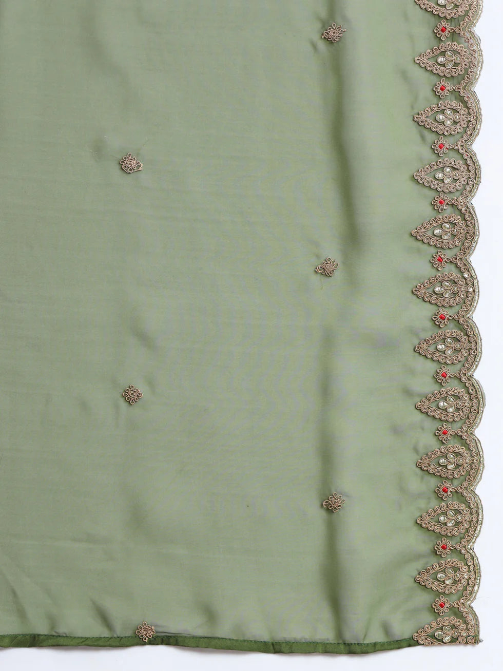 Floral Embroidered Silk Round Neck Kurta Trouser And Dupatta Set