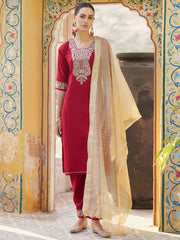 Zaria Crimson Embroidered Set