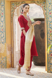 Zaria Crimson Embroidered Set