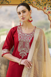Zaria Crimson Embroidered Set