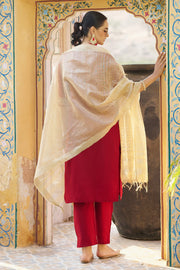 Zaria Crimson Embroidered Set