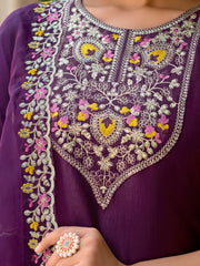 Zehra Plum Embroidered Kurta Set