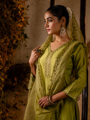 Ira Olive Festive Kurta Set