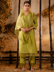 Ira Olive Festive Kurta Set