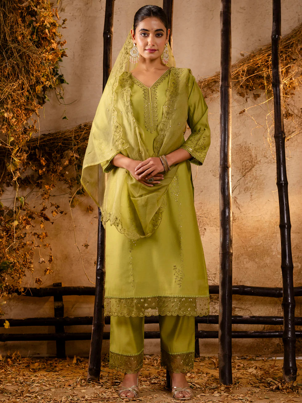 Ira Olive Festive Kurta Set