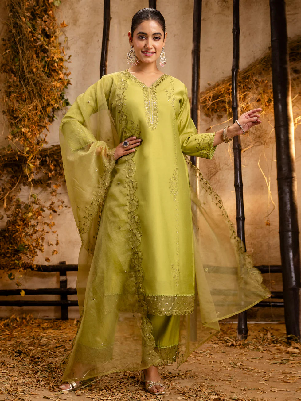 Ira Olive Festive Kurta Set