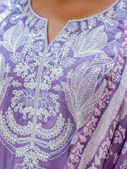 Aarini Lavender Embroidered Kurta Set with Printed Organza Dupatta