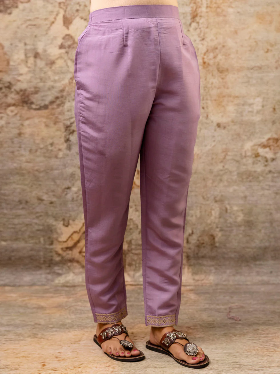 Floral Embroidered Silk Round Neck Kurta Trouser & Dupatta Set
