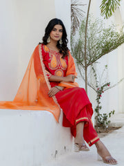 Aarohi Rani Pink Embroidered Kurta Set with Organza Dupatta