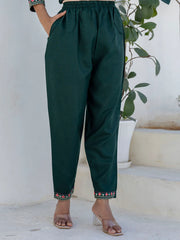 Aarohi Emerald Green Embroidered Kurta Set with Striped Dupatta