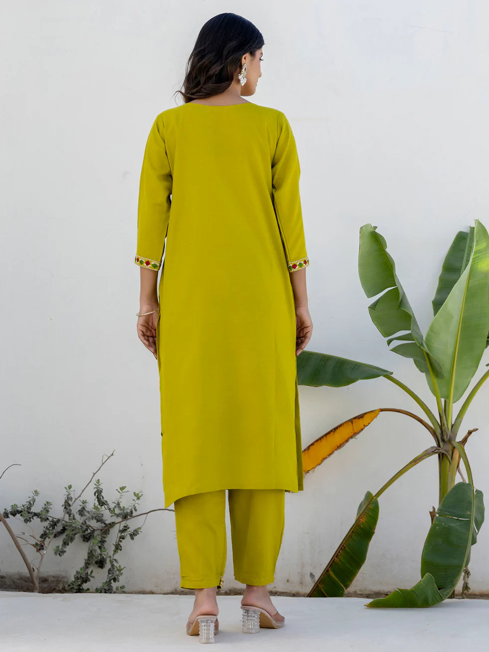 Floral Embroidered Pure Cotton Round Neck Kurta Trouser And Dupatta Set