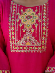 Aarohi Rani Pink Embroidered Kurta Set with Striped Dupatta