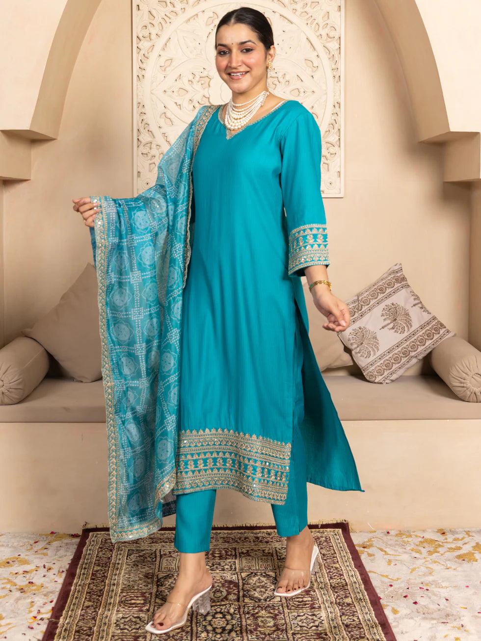 Teal Noor Embroidered Festive Set