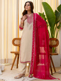 Floral Embroidered Chinon V_Neck Kurta Trouser & Dupatta Set